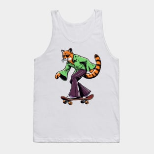 Retro Cat Skateboarder - Vintage Style Illustration Tank Top